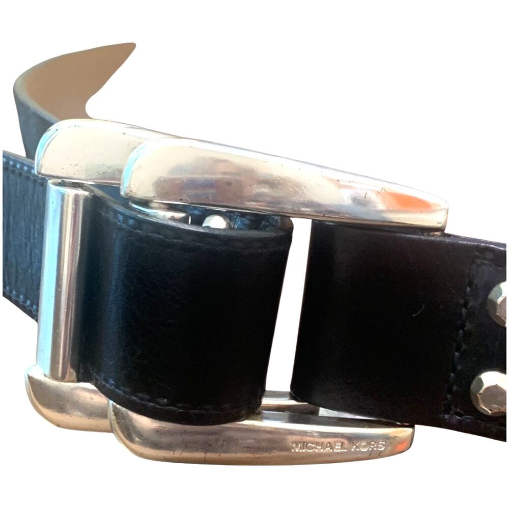 Michael Kors Calf Hair Black Leather Double‎ Buckle Belt Sz LG/XL